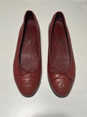Chanel Red burgundy Leather Ballet Flats